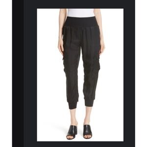 Cinq a Sept Black Tous Les Jour Giles Elastic-Waist Silky Cargo Jogger Pants